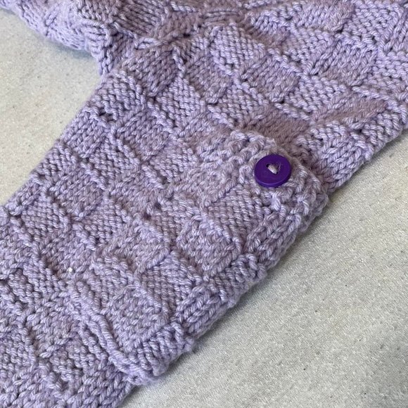 Pastel Purple Lavender Woven Style Grid Hand Knit Sweater - Picture 3 of 3
